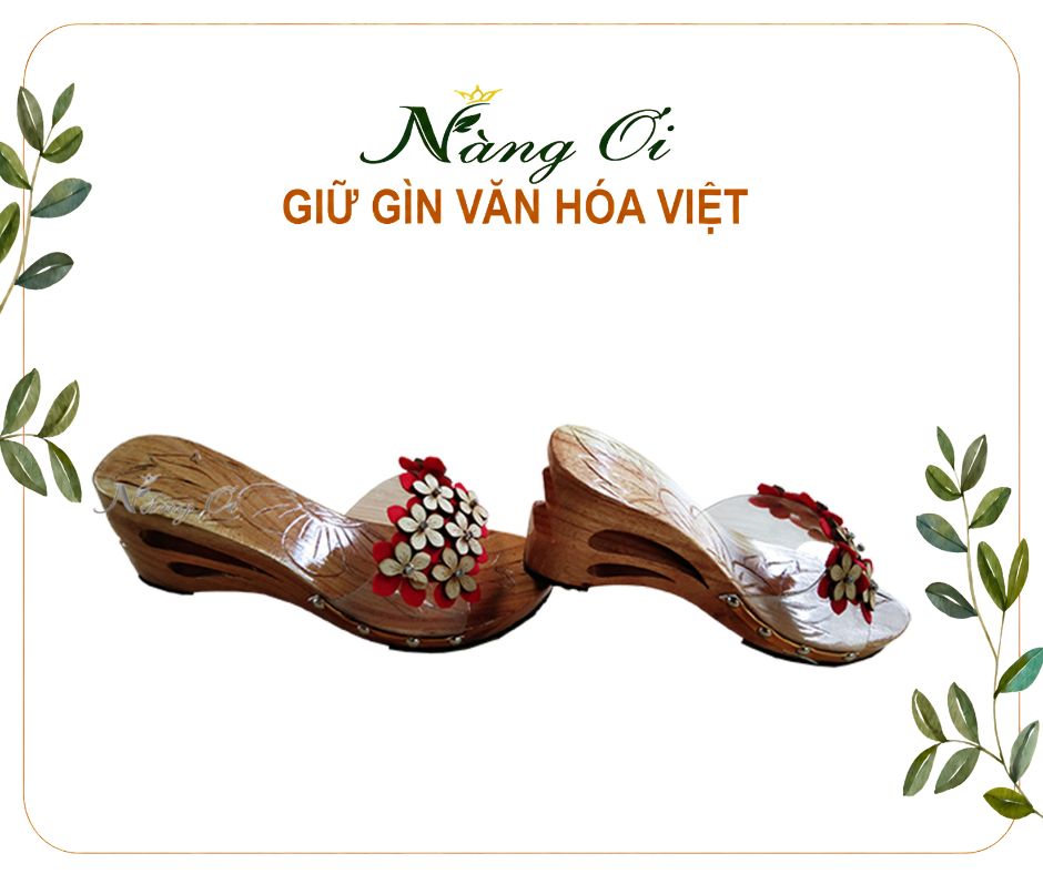 Guốc Gỗ Cao Gót 8cm Chạm Khắc 2 Giọt Nước VN07